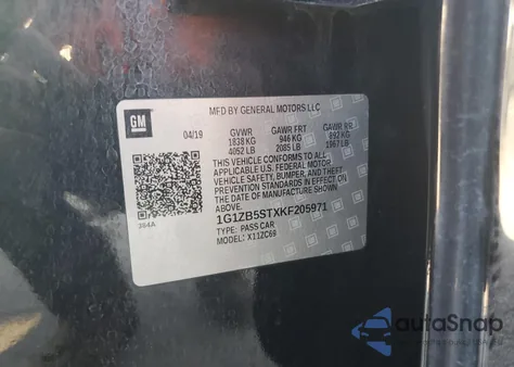 2019 Chevrolet Malibu Ls из США, поврежденный, VIN 1G1ZB5STXKF205971